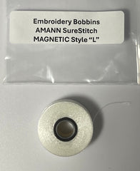 Bobbins AMANN Sure Stitch Embroidery Style "L" Magnetic Core White 144 per box