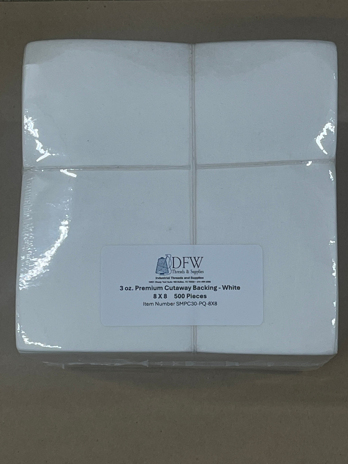 Backing 3.0 oz Cutaway 8x8 Precut Sheets - Premium Quality (White) 500/pack