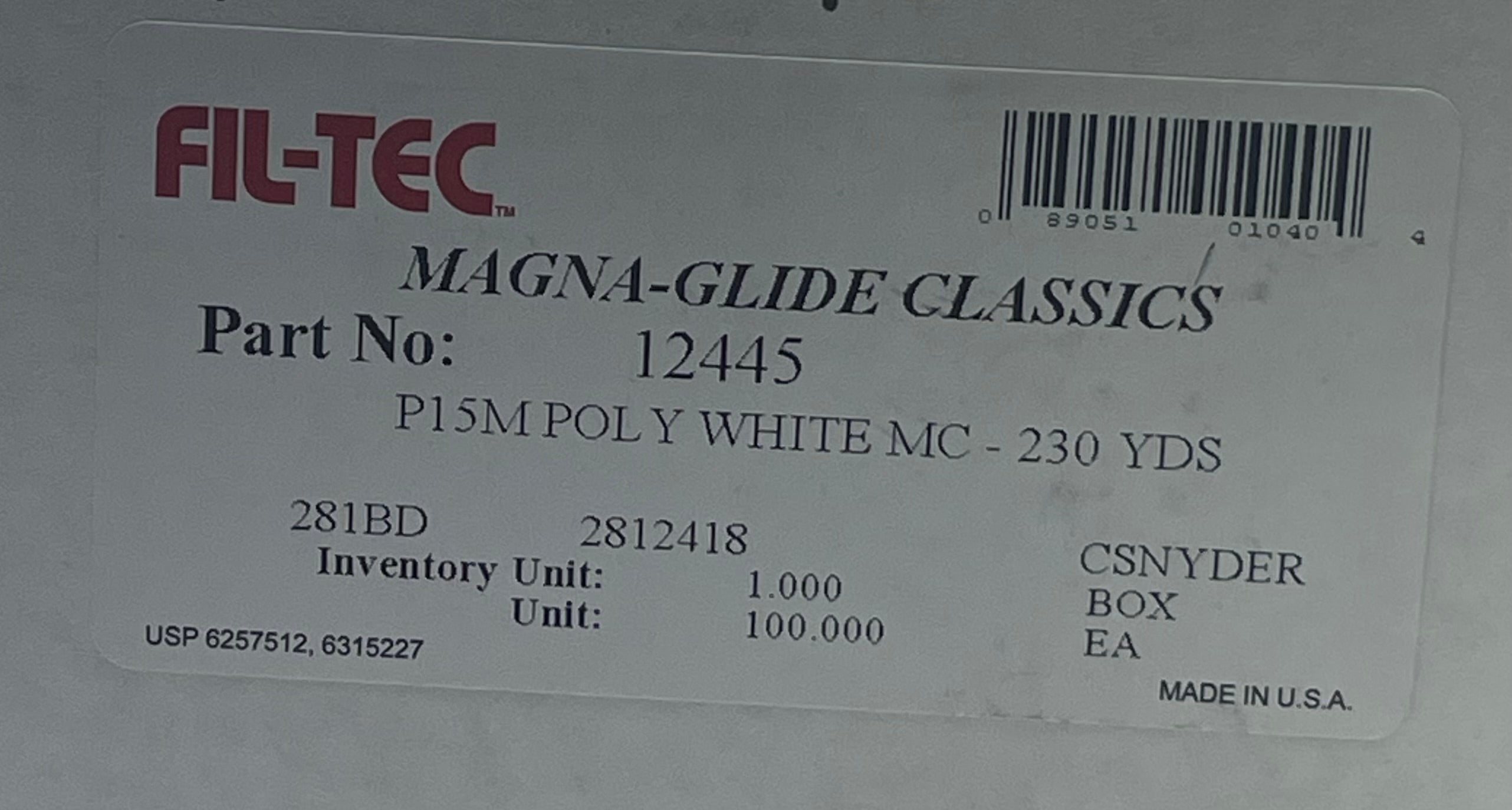 Bobbins USA MADE Fil-Tec Polyester Magnetic Core Style M  White 100 per box